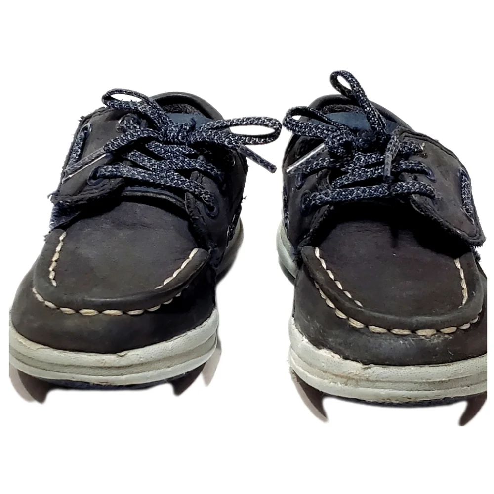 Sperry Top Sider Gamefish Jr. Grey & Blue Leather Loafer Boat Shoe Size 7M Kids